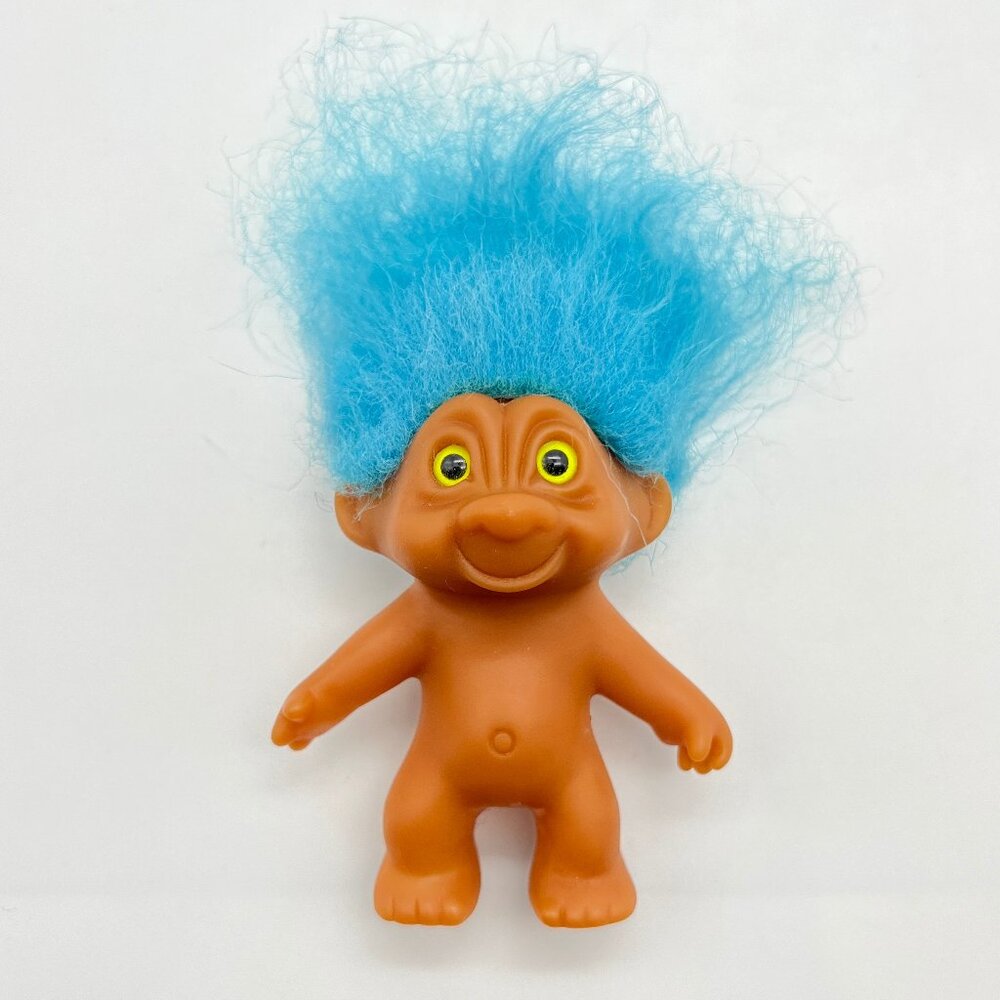 Vintage TNT Troll Doll Light Blue Hair Neon Yellow Eyes Troll